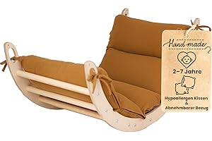 WoodsCraft Kletterbogen mit Kissen - Holz Klettergerüst Indoor - Hypoallergen Kissen für Kletterbogen, Holzwippe, Bogenwippe - Montessori Kletterspielzeug - Baby Klettern Indoor - Wippe Kinder