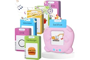 LENFUOS Talking Flash Cards Educational Toys for 2 3 4 5 6 Year Old Toddlers Boys Girls, 224 Words Flashcards Learning Montessori Toys, Autism Sensory Toys,Speech Therapy Toys, Educational Toys Gifts (Pink)