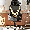 HOLLUDLE Ergonomic Office Chair with 3D Lumbar Support & 3D Adjustable Armrests – V-Back Design, Comfortable Desk Chair for Office & Home, Black and Gold