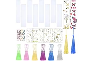 SUITEDGET Juego De 41 Moldes Resina Epoxi Para Marcapáginas, Molde Resina Epoxi Para Marcapáginas, Molde Epoxi Con 30 Borlas De Colores y Mariposas Florales Adhesivas Para Vertido Epoxi