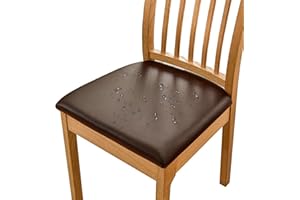 NICEJOOE Dining Chair Seat Covers Set of 6, PU leather Seat Covers Waterproof Seat Slipcover for Kitchen Dining Room Chairs,Removable Chair Seat Cushion Cover with Fixing Buckle (Brown, Set of 6)
