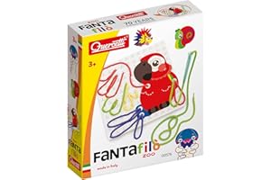 Quercetti Fantafilò Gioco Bambini 3 Anni, Giochi Creativi Bambina 4 Anni, Infilare Lacci Colorati e Completare Animali per Manualità, Motricità Fine e Fantasia, Giochi Educativi, Regalo Bambina 4 Anni