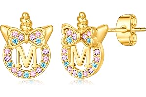 TINGN Einhorn Ohrringe für Mädchen Geschenke - Hypoallergene Silber 925 Bunte Regenbogen Zirkonia Ohrstecker mit Buchstaben Gold Ohrringe Kinder Schmuck Einhorn Geschenk für Mädchen 5-12 Jahre