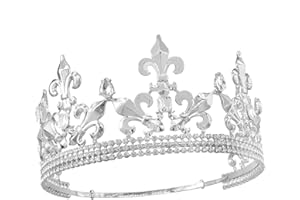 LEEMASING Royal King Crown Diadème rond en métal pour homme pour Noël/mariage/bal/concours de beauté, fête d'anniversaire, photographie