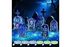 AOMANTIC SARL Lápida sepulcral halloween de decoración, 6 piezas con cadena de luces, Props para jardín exterior