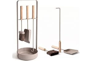 LIVLIG Kaminbestick, modern, öppen spis, set i 3 delar, öppen spis | Öppen spis set med förklädeskrok, öppen spis borste och askspade, ugnsbestick, eldstadstillbehör metall och trä