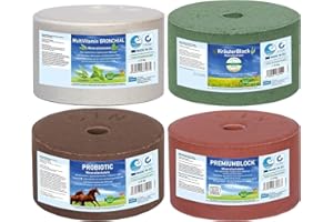 imima Lick-Bar Premium Set 4 x 3 kg avec HerbalBlock, PROBIOTIC, MultiVitamin BRONCHIAL, PREMIUMBLOCK Set 4 x 3 kg - Pierres à lécher pour Chevaux, Moutons, chèvres, gibier et bétail