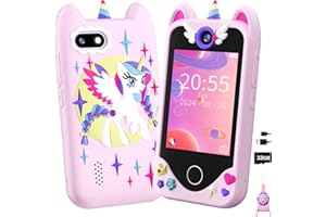 YOSFENG Kinder Handy Smartphone Mädchen Geschenke - Weihnachten Geburtstag Geschenke ab 3 4 5 6 Jahre Mädchen, Kinderhandy Spielzeug mit Touchscreen, Dual-Kameras, Lernen, Musik-Player (Rosa)