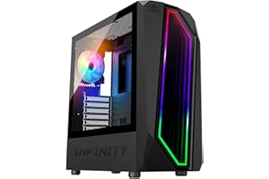 Spirit Of Gamer - Infinity Dark | Boitier PC Gamer Noir RGB Moyen ATX | Tour PC Gaming Vide avec Paroi Latérale en Verre Trempée | Compatible ATX, mATX, ITX | 2 Ventilateurs PC 120 mm Dont 1 ARGB