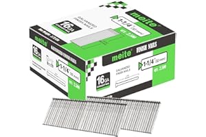 meite T32 16 Gauge Finish Nails, 32 mm 16GA Straight Finish Nails Galvanized Finishing Nail for Nailer Guns - Ideal for Woodworking, Upholstery, and Framing Projects (2,500 Counts)