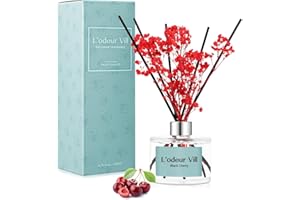 L'odeur Vill 200ml Difusor de con Flores secas/Cereza/Ambientadores de Hogar, con 6 Palos difusores de Ambientador Varillas/difusor de Aromas/para Decoración de Baños y Estanterías.