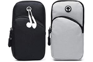 Fitness Handytasche-Tomicy 2 Stück Armtasche Wasserdicht Handy Armtasche Joggen Handytasche Jogging Handyhalterung Sport Doppeltasche Multifunktionale Etui für Laufen Workout Fitness Schwarz Grau