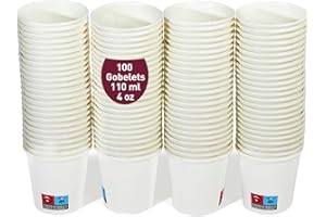 GOBECUPS 100 Gobelets à café jetables blancs de 110 ml / 4 oz, résistants, étanches et sans odeurs. Gobelets en carton jetables.