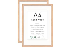 ATOBART A4 Eiche Rahmen Massives Holz Bilderrahmen,Fotorahmen Zertifikatsrahmen Wandmontage oder Tischaufsteller für Foto oder Bilder,21x30 cm,2 Stück