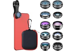 Auricase 10-in-1 Universal Handy Kamera objektiv, Handy objektiv Set, makro objektiv Handy, 2X Teleobjektiv, 15X Makro Objektiv Handy, 0.63x Wide, 198° Fisheye Lens, für die meisten Smartphones