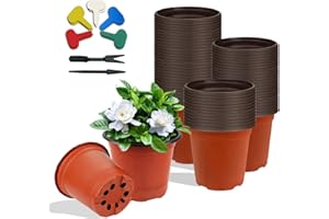 BARVERE 100 Stück Anzuchttöpfe, 10cm Pflanzentopf + 10 Pflanzenmarker + 2 Sämlingswerkzeuge, Wiederverwendbar Pflanzentöpfe Plastik Set für Drinnen Draußen Samen, Umweltfreundlich Blumentöpfe