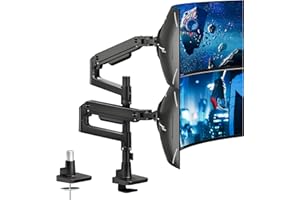 ARES WING Soporte de monitor para 2 monitores para pantallas planas y curvas de 17 – 49 pulgadas, soporte para 2 monitores, muelle de gas, altura ajustable, soporte para monitor giratorio, VESA 75/100