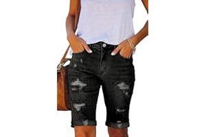 Necooer Damen Casual Ripped Denim Shorts Mittlere Taille Cropped Jeanshose mit Taschen