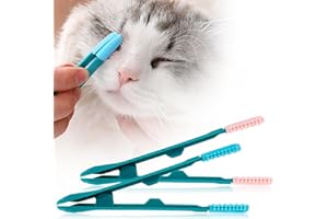 YSQEVN Peine de Ojos de Perro de Aseo Peines de Lágrimas de Perro Cepillo Aplicador Doble Cara para Mascotas Gato Pequeño Mediano Grande Eliminar Costras Mocos Azul Rosa 2 Piezas