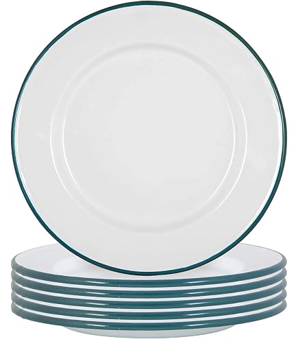 Assiettes émail Blanc Camping Argon Tableware Bols En émail Blanc - Plats De Camping En Plein Air En Métal - 16cm - Rouge - Paquet De 6 Vaisselle Rustique Durable