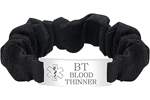 JunyiDIY Black Medical ID Bracelet, Lightweight Stretchable Organza Emergency Alert Wristband Custom Personalized Medical Identification for Seniors Men Women YA5426