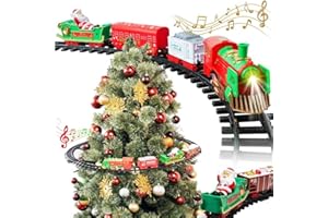 Bakaji Trenino Natalizio con Supporto per Centro Albero Treno Elettrico Locomotiva con Luci 3 Vagoni Decorazioni di Natale Diametro 89cm Giocattolo Bambini