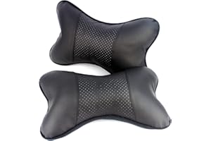 EMI SPORTS Kit de 2 Cojines Almohadas para Reposacabezas Asiento del Coche Modelo Negro Piel Clásico 28x17cm (912807)