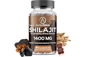 ‎AUREASALUS Shilajit Gummies hochdosiert 1.400 mg pro Tagesdosis (20:1 Extrakt), mit Ashwagandha & Chaga, 5 % Fulvinsäure, vegan, zuckerfrei, ohne Zusatzstoffe, 60 Stück für Männer & Frauen