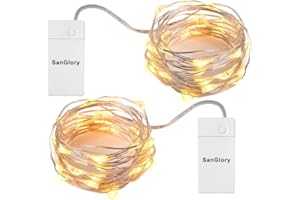 SanGlory LED Guirlande Lumineuse à Batterie Rechargeable 3 Mètres 30 LEDs Blanc Chaud LED Fée Chaîne Lumières Guirlande en Cuivre Étanche pour Décoration Fête Noël Soirée Décor Chambre, Lot de 2