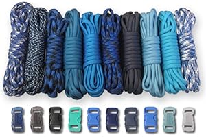 Paracord Planet 550 lb Type III Crafting Kits with Buckles, 50', Blues