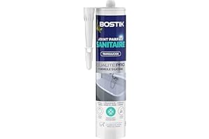 Bostik Mastic Silicone Etanchéité Sanitaire Joint Parfait – Traité Anti Moisissure – Facile à Lisser – Résiste aux Produits d'Entretien – Transparent – Cartouche de 280 ml