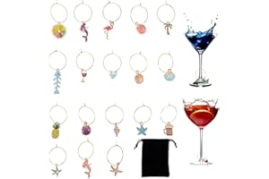 VULEVIRTUE Charmes de Verre à Vin,18 Pcs Marqueurs De Charme De Verre,Breloques pour Verre à Vin,Marqueurs de Vin Anneaux de Verre à Vin, pour Boissons,Fêtes, Décorations de Verres à Vin