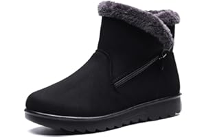 Vunavueya Chaussures Bottes D'Hiver en Cuir Femmes Courte Bottines Mode de Neige avec Doublure Chaud Fourrure 35-41.5