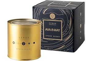 AVA & MAY Space Edition Venus - Candela profumata (250 g) vegana di cera di soia con 55 ore di durata, con olio profumato di alta qualità di mughetto, muschio e vaniglia