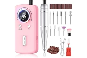 PKBD Ponceuse à Ongles Professionnelle 45000 tr/min - Ponceuse pour Ongles en Gel et Acrylique Rechargeable avec 11 Embouts, Écran LCD - Portable pour Salon et Maison, Rose