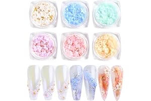 SUXGUMOE 6 Box 3D Blumen Nagelkunst Charms, Acryl Blumen Nagel Strass mit Gold und Silberperlen Ornamenten, Nagel Edelsteine, Nagel Zubehör für Mädchen, Frauen, DIY Nageldesign, Basteldekoration…