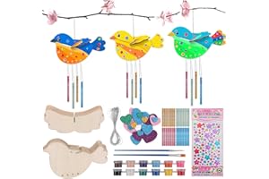 VORHOT 8 Stück DIY Vögel Windspiel Bastelset Kinder, 3D Malen Bastelhandwerk Holz mit Hängendem Klangspiele, Kreativ Deko Frühling Garten, Geburtstag Geschenke für Mädchen Jungen