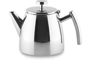 CAFÉ OLÉ Café Stal Belmont Stainless Steel Double Wall Tea Pot with Hinged Lid, Mirror Finish, 600ml / 0.6L, HTP-06DW