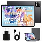 UBDXBD 10 Inch Android 15 Tablet with Case, 18GB RAM (6+12) 128GB, Octa-Core T30, 1TB Expandable, WiFi 6, 6000mAh Battery, IP