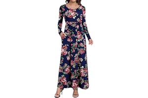 DEARCASE Vestito Donna Maxi, Abito Lungo Casual Morbido a Maniche Corte/Lunghe da Donna, Donna Maniche Lunghe Stampa Floreale Maxi Vestito Abiti Lunghi con Tasche