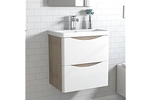 MYB 500mm Bathroom Vanity Unit with Basin Wall Mounted Storage Cabinet Space-saving Oak Body White Drawer Surface Designer