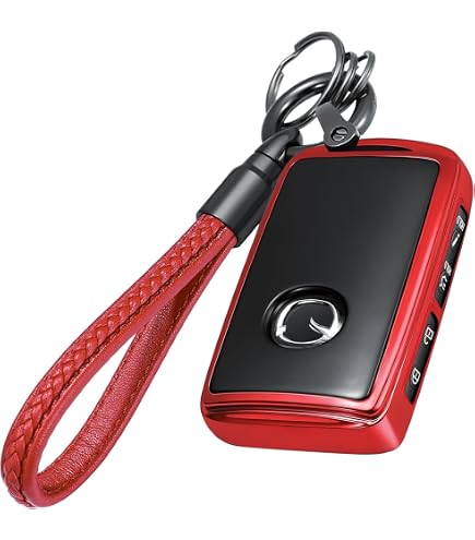 SANRILY Carbon Fiber Key Fob Cover For Mazda 3, CX-5, CX-30, CX-9 - ABS Plastic Protective Shell Case With Keychain (Black) - View #9