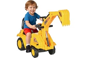 HOMCOM Ride On Tractor, 2 in 1 Kids Ride On Digger Pull Cart with Bucket, Under Seat Storage, Horn, High Backrest, Ride On Toy for 1.5-4 Years, Yellow