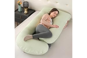 GKXLH Soft Pregnancy Pillow - Pregnancy Pillows for Sleeping Support for Back, Belly, Hips, Legs, J Shaped Full Body Maternity Pillow for Pregnant Women with Removable Cover (Iced Bean Cooling Green)