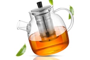 ELVIOR 1500ml Teekanne mit Siebeinsatz, Teekanne Glas Aus Hitzebeständigem Borosilikatglas, Wasserkaraffe Geeignet Zum Aufbrühen Von Tee, Blumentee, Früchtetee, Kräutertee Und Teebeuteln, Einfache Reinigung