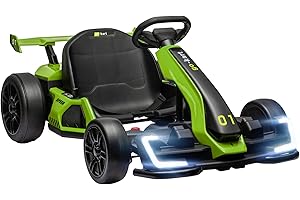 HOMCOM 24V Electric Go Kart for Kids, Ride On Racing Kart with Adjustable Seat, Battery Powered Drifting Ride On Car with Music, Light, Slow Start, Button Start, Horn, for 6-12 Years, Green