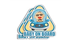 READYPRINT Adesivi BABY ON BOARD, avviso bimbo a bordo per auto, colore Azzurro, misura: 12x12 cm, in vinile, impermeabile, anti graffio, anti UV, 2 pz.