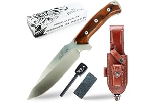 JEO-TEC Nº15 Couteau Bushcraft Full Tang pour Camping Randonnée Chasse Outdoor, Lame Fixe 14 cm BÖHLER N690C, Étui en cuir, Fabriqué en Espagne