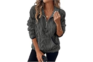 ZHENDEGL Teddyfleece Pullover Damen Flauschige Sweatshirt mit 1/4 Zip Kuscheliger Rollkragenpullover Warm Plüsch Pullover Winter Oberteile