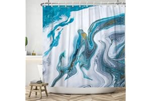 Ttincceer 152x183cm Marmo Tenda da Doccia Set con Gancio, Ombre Blu Oro Marmo Textured Bagno Tenda Moderna Semplice Bagno Tenda Decorativa Impermeabile Vasca da Bagno Tenda